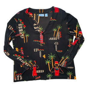 Chicos Travelers Size 3 (XL 16) Multicolor Tropical Long Sleeve Stretch Cardigan
